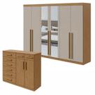 Conjunto de Guarda-roupa 6 Portas com Espelho Bertha com Cômoda Toronto
