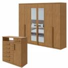 Conjunto de Guarda-roupa Alonzo com Espelho e Cômoda da Vinci com Nicho