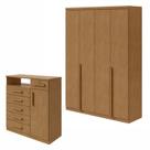 Conjunto de Guarda-roupa Alonzo com Pés e Cômoda da Vinci com Nicho