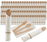 Conjunto de guardanapos e talheres de bambu pré-enrolados - pacote com 100