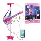 Conjunto de guitarra e microfone TAKIHON para crianças com música e vermelho claro
