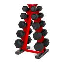 Conjunto de Halteres CAP 150 lb com Revestimento Hexagonal e Suporte Vermelho
