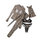 Conjunto De Headset Com Estampa De Leopardo Para Mulheres, Sutiã E Calcinhas Para Role Play Sexy