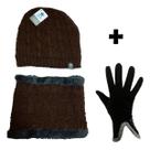 Conjunto De Inverno Feminino Com Cachecol Touca Luva Forrada Para Frio