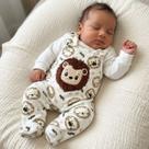 Conjunto De Inverno Soft Jardineira Para Bebê Recém Nascido Infantil Bordado 2 Peças