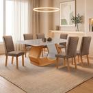 Conjunto de Jantar Alvorada Lira 6 Lugares Tampo em MDF com Vidro Marrom Mesa 180cm Moderna