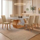Conjunto de Jantar Alvorada Lira 6 Lugares Tampo MDF com Vidro Off White 180cm Moderna