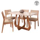 Conjunto de Jantar Bromelia 1,30 4 Cadeiras Oiti, Ideal para Sala Compacta Madeira/Off White/Linho Bege