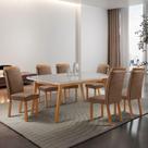 Conjunto de Jantar Copper 6 Lugares Tampo MDF com Vidro Serigrafado e Cadeiras Aline Veludo Off