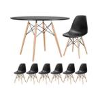 Conjunto de Jantar Eames: Mesa Redonda 100cm Preta + 6 Cadeiras Eiffel DSW Pretas