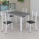 Conjunto de Jantar Mesa 120x75cm Tampo de Granito Topázio com 4 Cadeiras Sara Yescasa Branco/Preto Liso