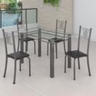 Conjunto de Jantar Mesa 120x75cm Tampo de Vidro Incolor com 4 Cadeiras Sara Yescasa