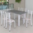 Conjunto de Jantar Mesa 140x75cm Tampo de Granito Topázio com 6 Cadeiras Sara Yescasa