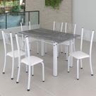 Conjunto de Jantar Mesa 140x75cm Tampo de Granito Topázio com 6 Cadeiras Sara Yescasa