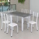 Conjunto de Jantar Mesa 140x75cm Tampo de Granito Topázio com 6 Cadeiras Sara Yescasa