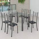 Conjunto de Jantar Mesa 140x75cm Tampo de Vidro Incolor com 6 Cadeiras Sara Yescasa