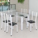 Conjunto de Jantar Mesa 140x75cm Tampo de Vidro Incolor com 6 Cadeiras Sara Yescasa