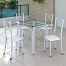 Conjunto de Jantar Mesa 75x75cm Tampo de Vidro Incolor com 4 Cadeiras Sara Yescasa Branco/Liso