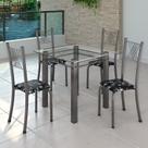 Conjunto de Jantar Mesa 75x75cm Tampo de Vidro Incolor com 4 Cadeiras Sara Yescasa