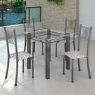 Conjunto de Jantar Mesa 75x75cm Tampo de Vidro Incolor com 4 Cadeiras Sara Yescasa