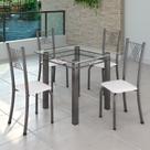 Conjunto de Jantar Mesa 75x75cm Tampo de Vidro Incolor com 4 Cadeiras Sara Yescasa