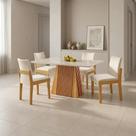 Conjunto de Jantar Mesa Áustria 120x80cm MDF/Vidro 4 Cadeiras Mônaco Estofadas Castanho Cinamomo/Off White Yescasa