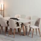 Conjunto de Jantar Mesa com Vidro Avena 6 Cadeiras New Drop - Canella c/ Bege