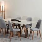Conjunto de Jantar Mesa com Vidro Avena 6 Cadeiras New Drop - Canella c/ Cinza