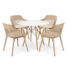 Conjunto De Jantar Mesa Eiffel Branco 90cm + 4 Cadeiras Marcela - Nude Conjunto De Jantar Mesa Eiffel Branco 90cm + 4 Cadeiras Marcela - Nude