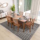 Conjunto de Jantar Mesa Flutuante Madeira Maciça 6 Cadeiras Tiê Estofadas Assento Estofado Corano Marrom Mescla Assento Estofado Corano Marrom Mescla