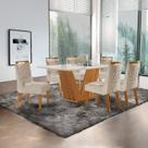 Conjunto de Jantar Mesa Maia Tampo MDF e Vidro com 6 Cadeiras Atena Marrom/Castanho Cinamomo/Pena Bege/Off White