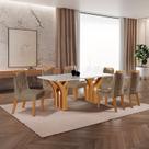 Conjunto de Jantar Mesa Miami Tampo MDF e Vidro com 6 Cadeiras Atena Yescasa Marrom/Castanho Cinamomo/Pena Caramelo/Off White