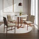 Conjunto de Jantar Mesa Mônaco 90cm Tampo Branco com 4 Cadeiras Bege Base Cobre