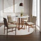 Conjunto De Jantar Mesa Mônaco 90cm Tampo Branco Com 4 Cadeiras Bege Base Cobre Preto