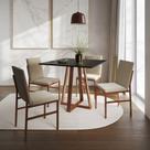 Conjunto de Jantar Mesa Mônaco 90cm Tampo Preto com 4 Cadeiras Bege Base Cobre
