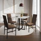 Conjunto De Jantar Mesa Mônaco Premium 90cm Branca Com 4 Cadeiras Estofadas Marrom Preto