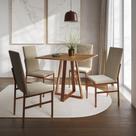 Conjunto de Jantar Mesa Mônaco Premium 90cm Imbuia com 4 Cadeiras Estofadas Bege Base Cobre