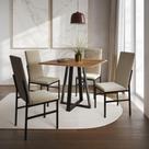 Conjunto De Jantar Mesa Mônaco Premium 90cm Imbuia Com 4 Cadeiras Estofadas Bege Preto