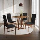 Conjunto De Jantar Mesa Mônaco Premium 90cm Imbuia Com 4 Cadeiras Estofadas Pretas Base Cobre Preto