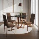 Conjunto de Jantar Mesa Mônaco Premium 90cm Preta com 4 Cadeiras Estofadas Marrom Base Cobre