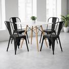 Conjunto de Jantar Mesa Quadrada 90cm Branca com 4 Cadeiras Tolix Iron, Preto