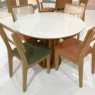Conjunto de Jantar Mesa Redonda MDF + 4 Cadeiras Tela Palha