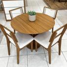 Conjunto de Jantar Mesa Redonda MDF e 4 Cadeiras Tela Palha