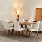 Conjunto de Jantar Mesa Retangular Avena 6 Cadeiras Lara - Canella c/ Linho Off White Conjunto de Jantar Mesa Retangular Avena 6 Cadeiras Lara - Canella c/ Linho Off White