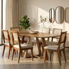Conjunto de Jantar Mesa Retangular Avena 6 Cadeiras Saga Canella c/ Linho Mescla Cru Conjunto de Jantar Mesa Retangular Avena 6 Cadeiras Saga Canella c/ Linho Mescla Cru