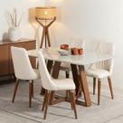 Conjunto de Jantar Mesa Retangular com Vidro Avena 4 Cadeiras Lara Off White Fosco c/ PU Off White Conjunto de Jantar Mesa Retangular com Vidro Avena 4 Cadeiras Lara Off White Fosco c/ PU Off White