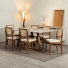 Conjunto de Jantar Mesa Retangular com Vidro Avena 6 Cadeiras Saga Off White c/ Linho Mescla Cru Conjunto de Jantar Mesa Retangular com Vidro Avena 6 Cadeiras Saga Off White c/ Linho Mescla Cru