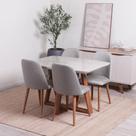 Conjunto de Jantar Mesa Retangular com Vidro Bennett 4 Cadeiras New Drop - Natural c/ Cinza