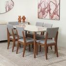 Conjunto de Jantar Mesa Retangular com Vidro Donatella com 6 Cadeiras Ella - Natural c/ Cinza Conjunto de Jantar Mesa Retangular com Vidro Donatella com 6 Cadeiras Ella - Natural c/ Cinza
