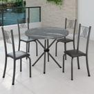 Conjunto de Jantar Mesa Tampo Redondo de Granito Topázio com 4 Cadeiras Sara Yescasa Prata/Preto Liso/Mart